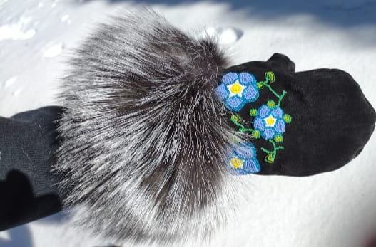 Custom Hand-Beaded Fur-Cuffed Mittens