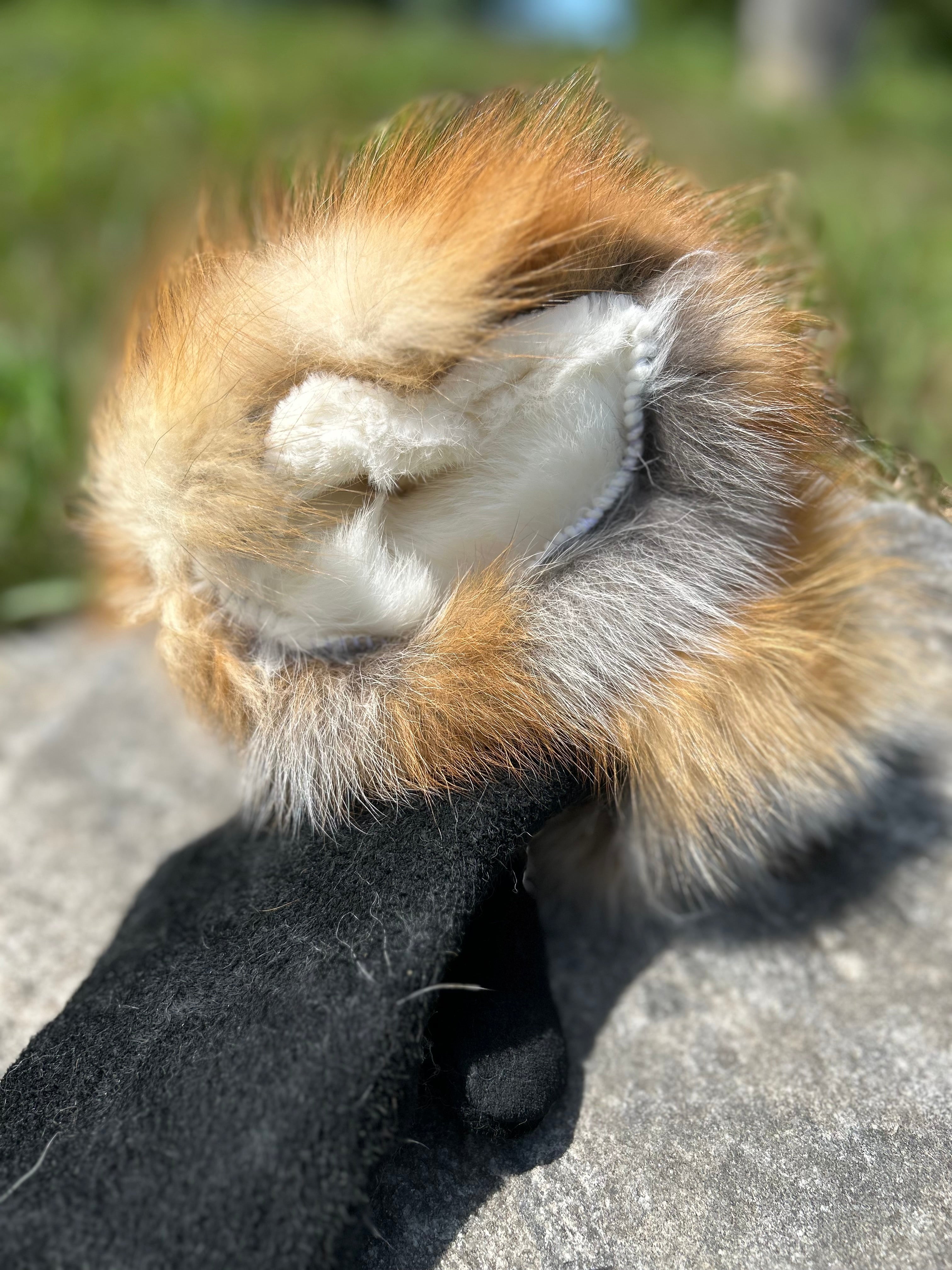 Red fox fur cuffed mittens