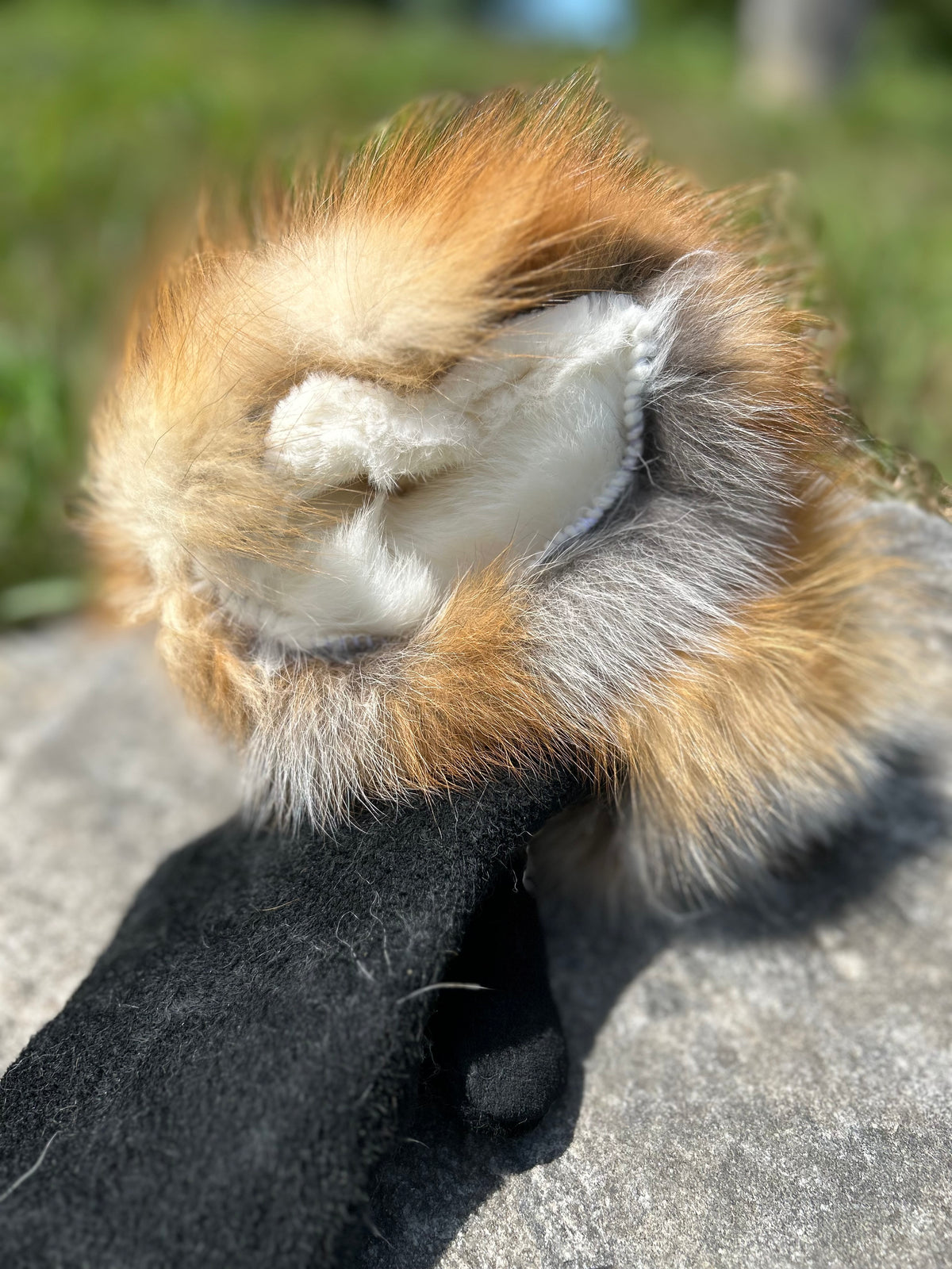 Red fox fur cuffed mittens