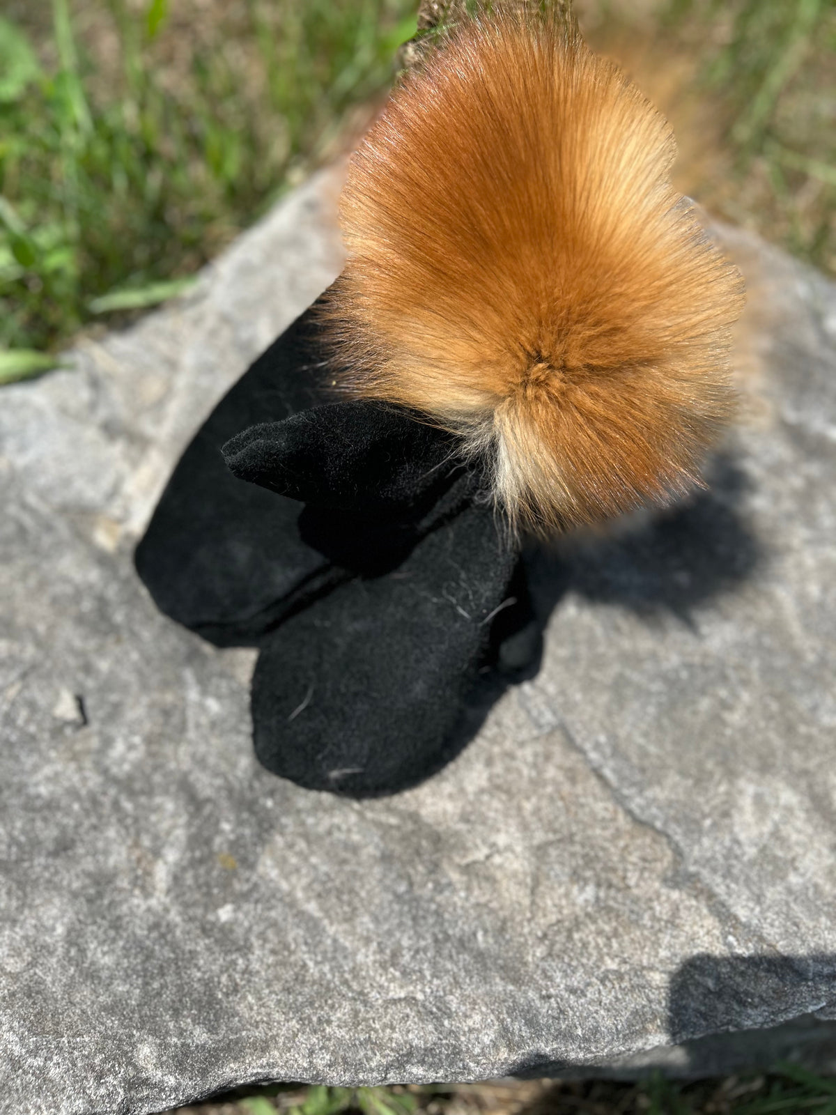 Red fox fur cuffed mittens