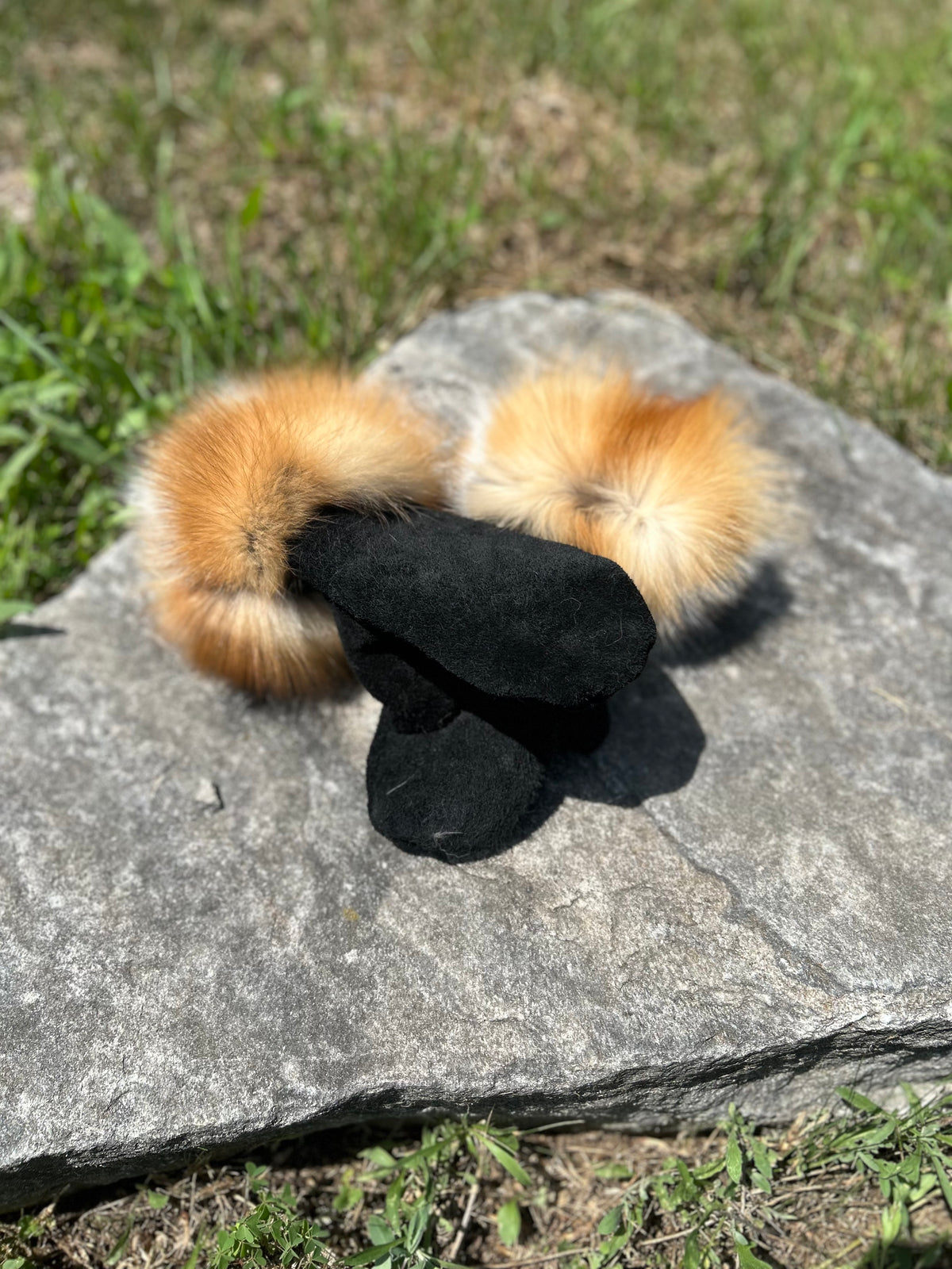 Red fox fur cuffed mittens