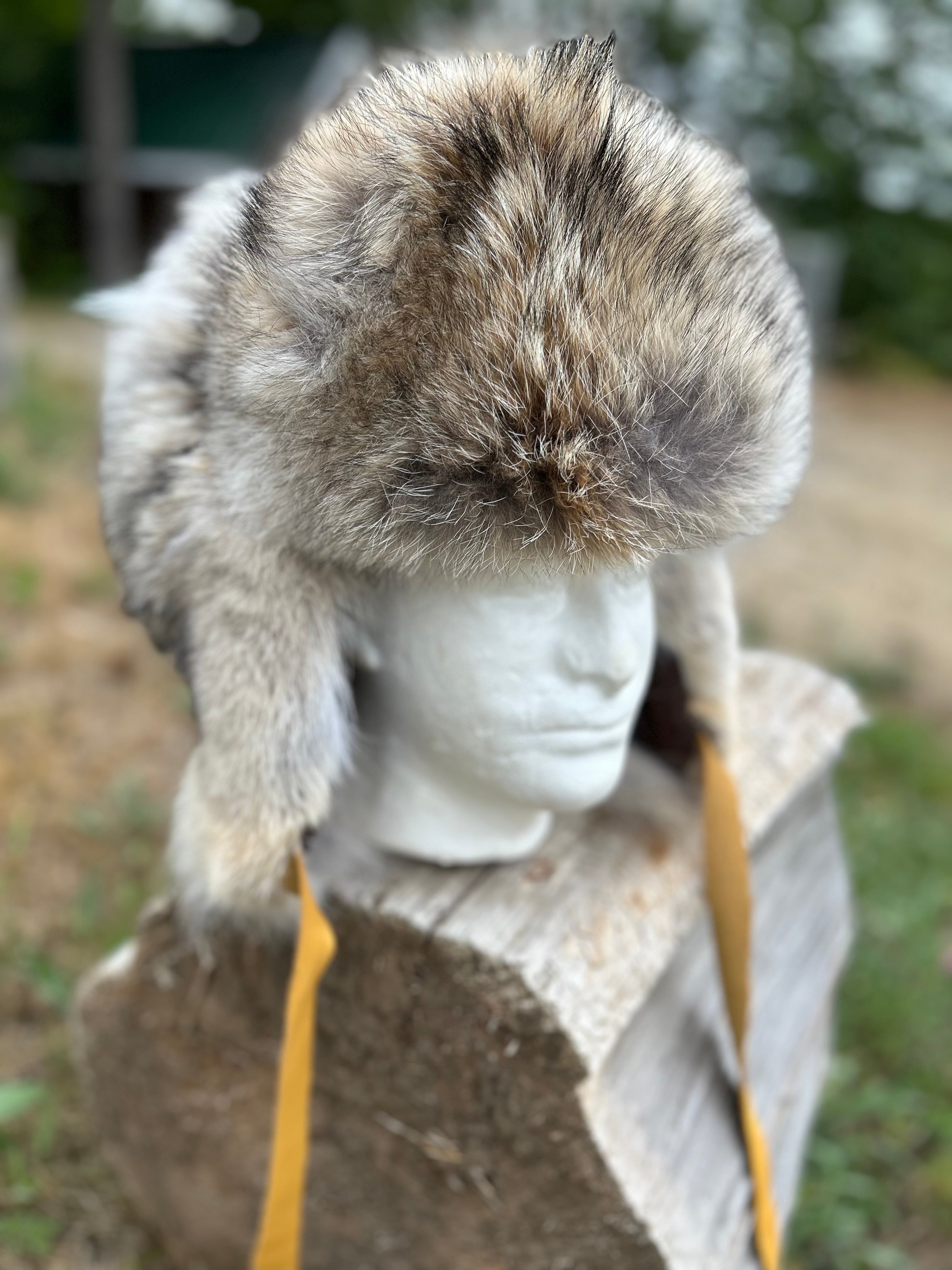 Coyote fur trappers hat