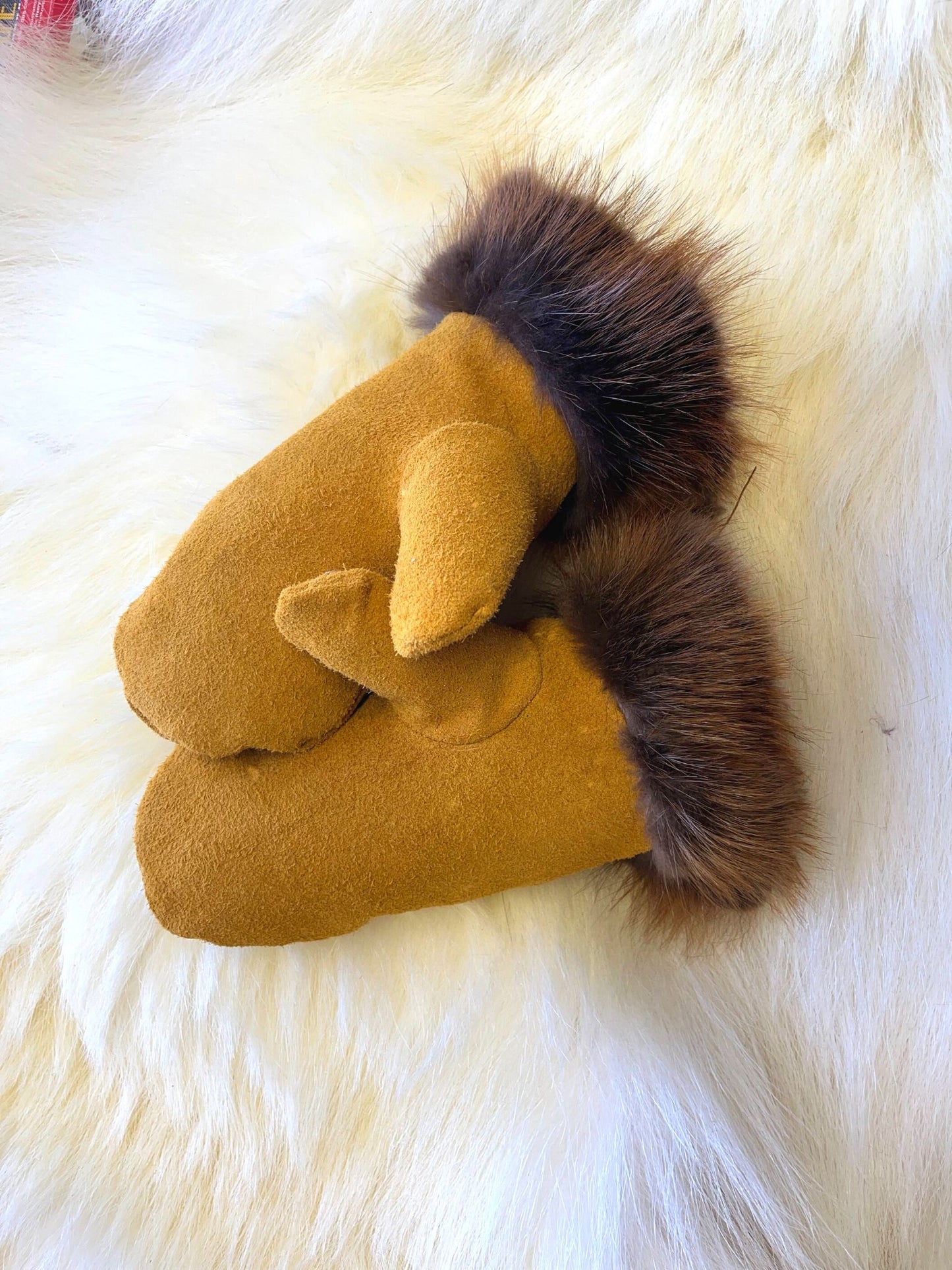 Fur-Cuffed Mittens with Synthetic Liners